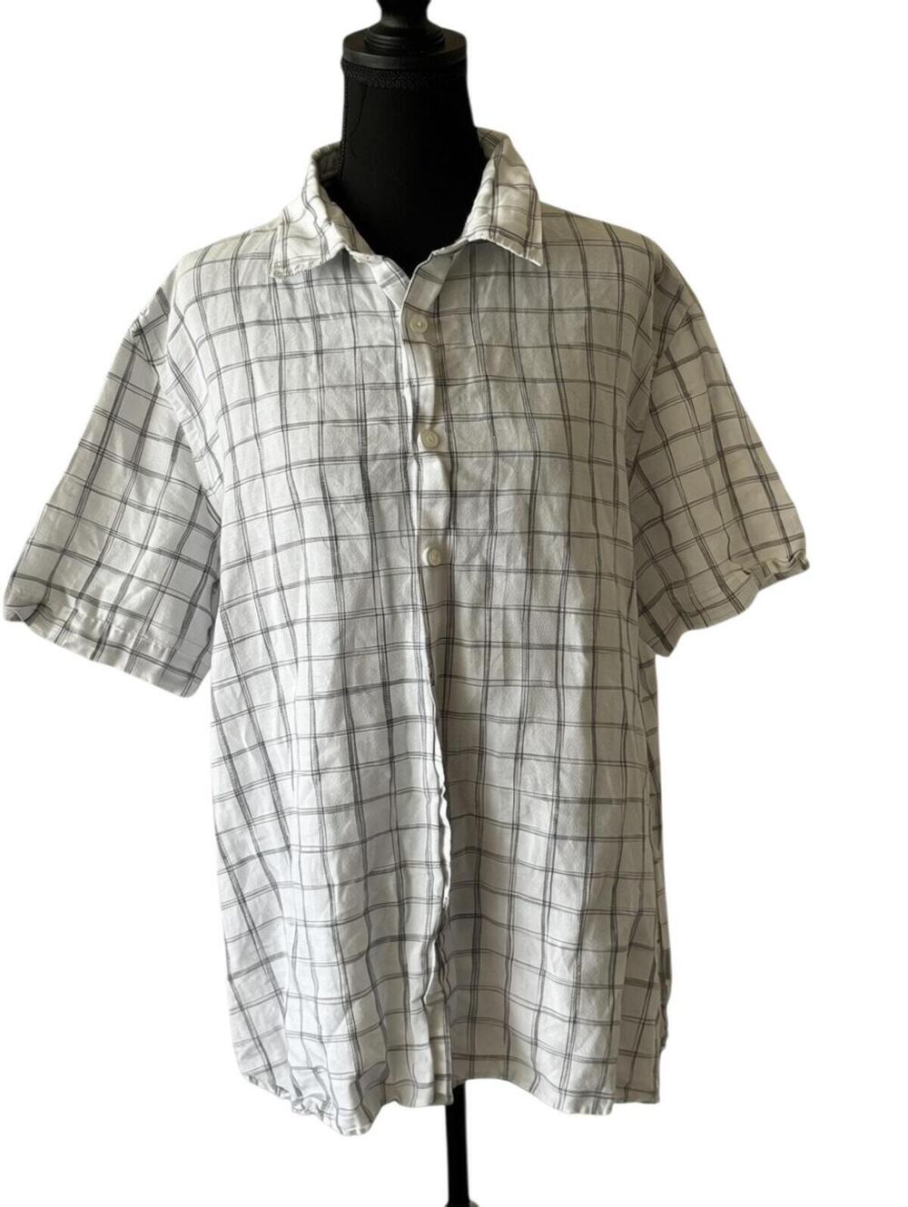 Y2k Perry Ellis Men's Short Sleeve Button-Up Shirt linen/cotton blend